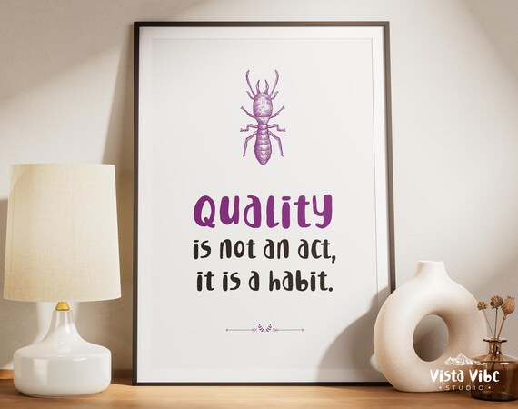 Quality Is Not an Act It Is a Habit Quote Poster Purple Office Wall Decor