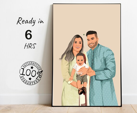 Custom Family Vector Portrait in Traditional Style Outfits Poster