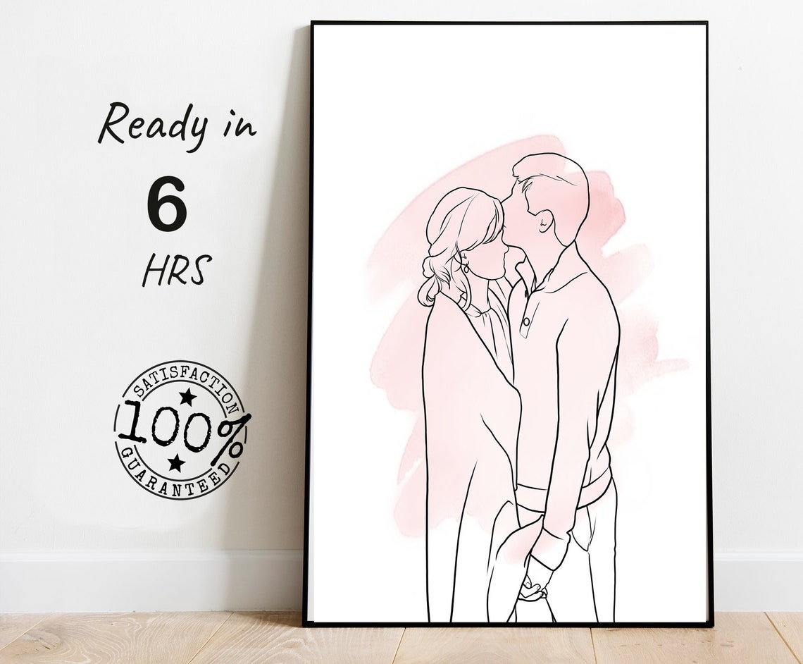 Minimalist Couple Line Art With Blush Pink Watercolor Wash Poster