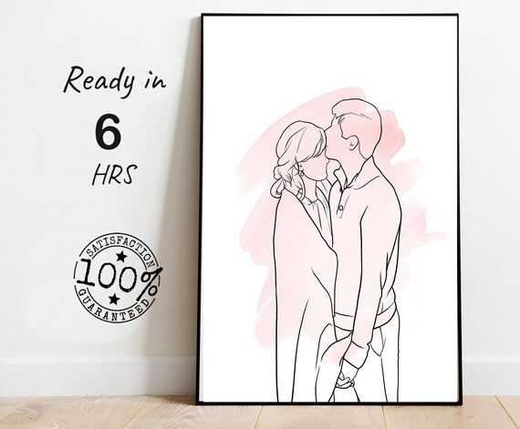 Minimalist Couple Line Art With Blush Pink Watercolor Wash Poster