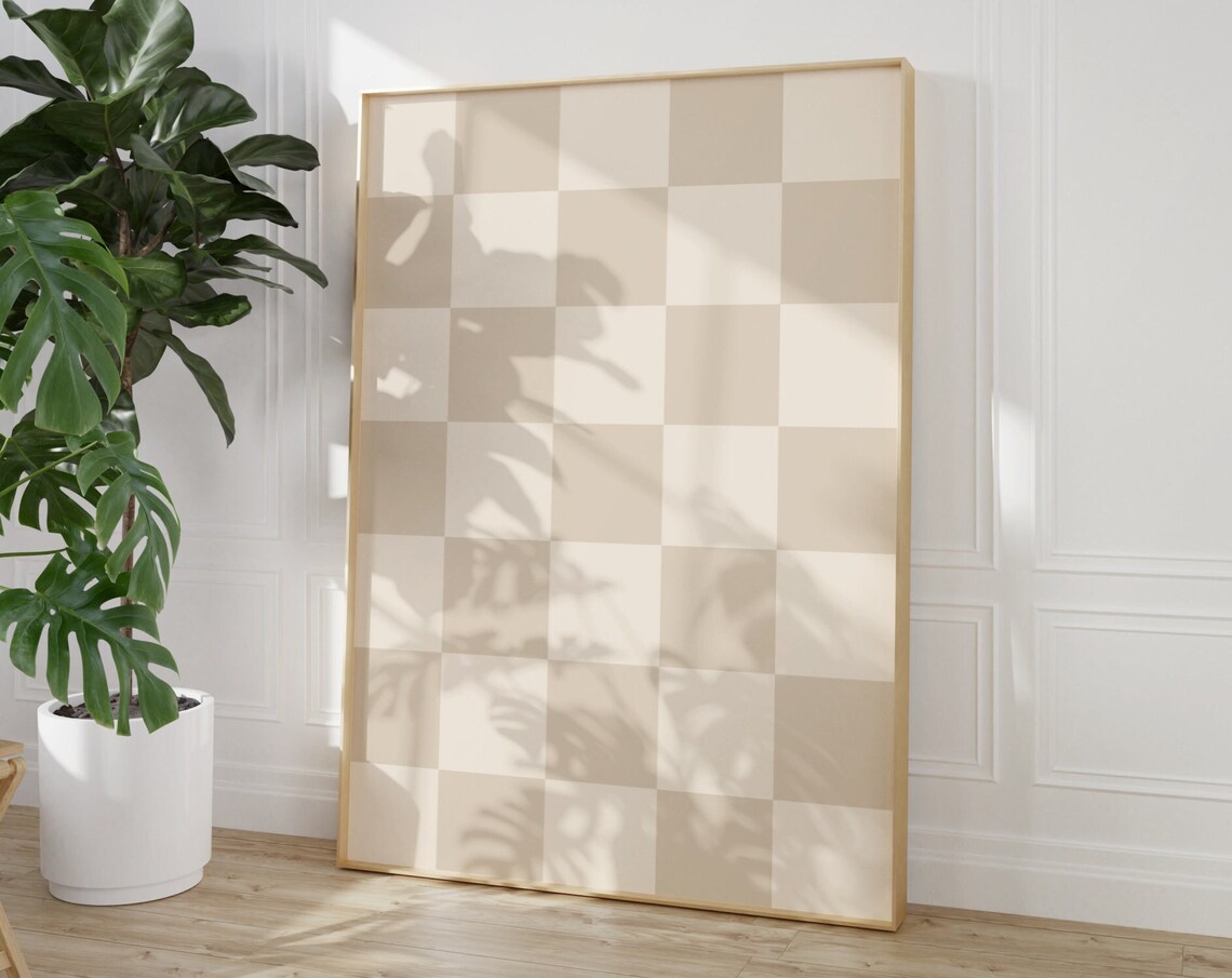 Checkered Wall Art Beige Checkerboard Poster Print - Image 3