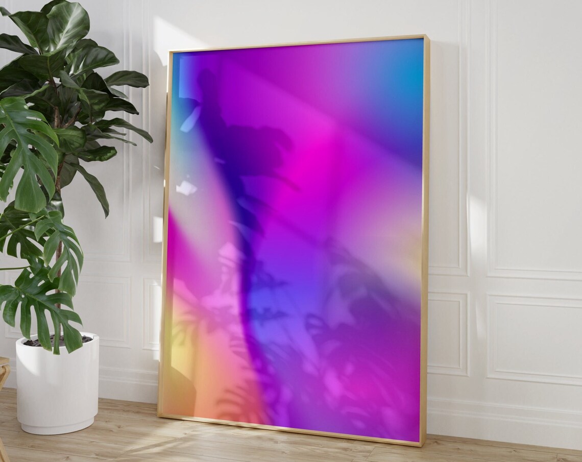 Purple Blue Gradient Aura Abstract Minimalist Electric Decor Wall Art - Image 4