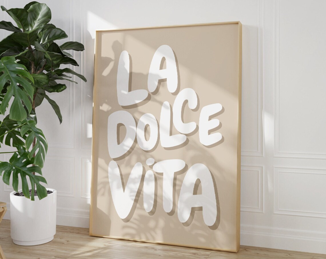 La Dolce Vita Retro Bubble Letter Poster Beige Neutral Italian Decor - Image 3