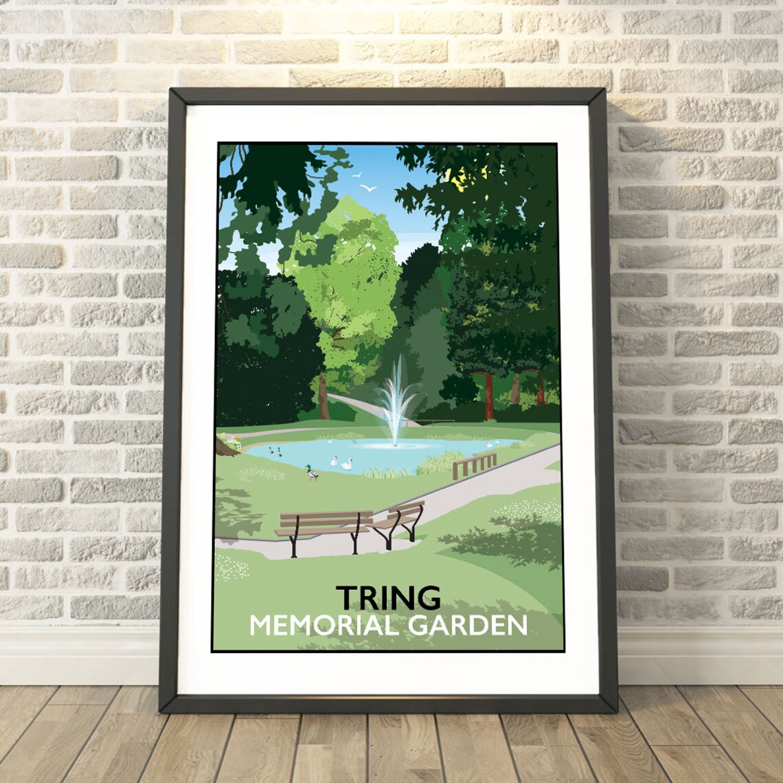 Tring Memorial Garden Fountain Vintage Travel Poster Hertfordshire