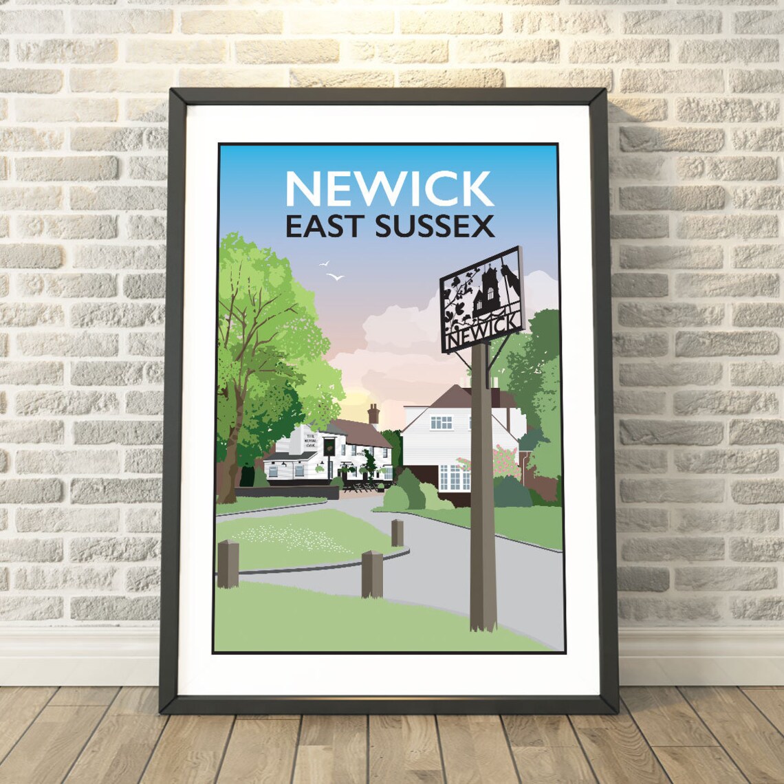 Charming Newick East Sussex Village Green Retro Travel Poster