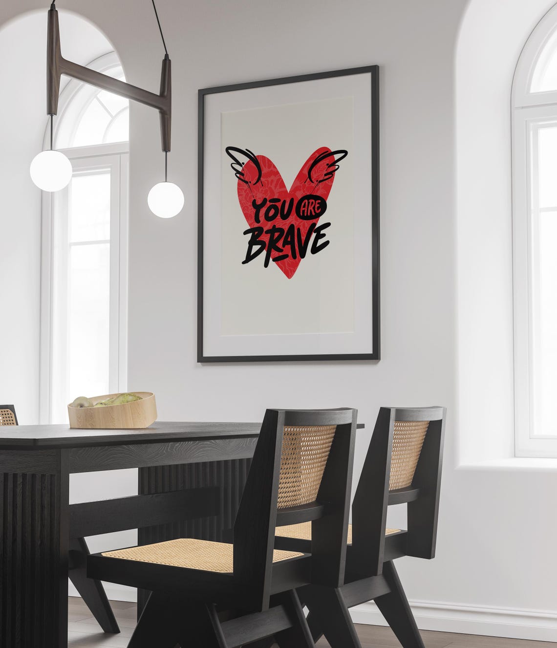 You Are Brave Red Heart Wings Bold Hand Lettered Quote Poster - Image 2
