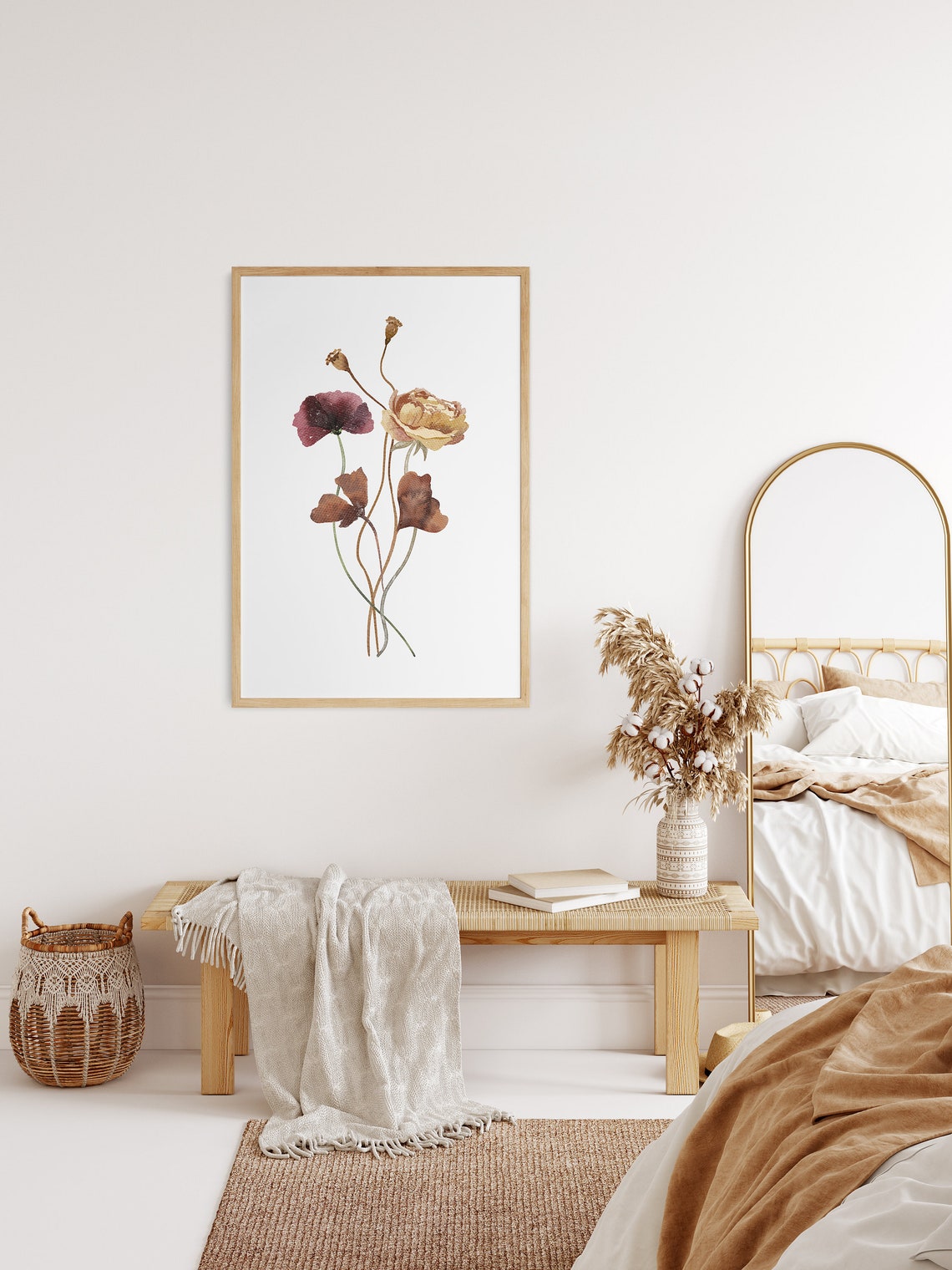 Red Poppy Wildflower Bouquet Watercolor Minimalist Boho Poster - Image 2