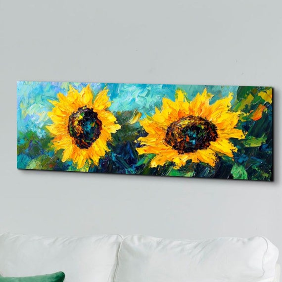 Van Gough Style Bold Sunflower Ready To Hang Panoramic Wall Art Print Large Wall Art Panoramic Wall Art
