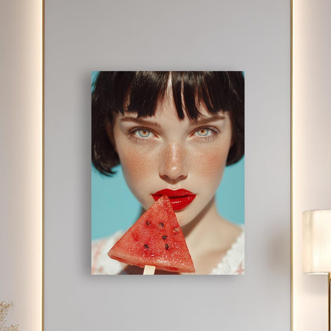 Watermelon Woman Portrait Bold Summer Canvas Wall Art Modern Pop Home Decor