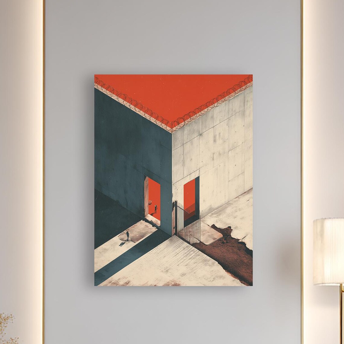 Abstract Minimalist Prison Wall Art Modern Surreal Architecture Canvas Bold Conceptual Design