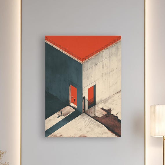 Abstract Minimalist Prison Wall Art Modern Surreal Architecture Canvas Bold Conceptual Design