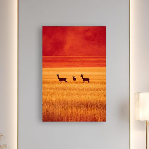 Golden Prairie Deer Canvas Print Minimalist Wildlife Art