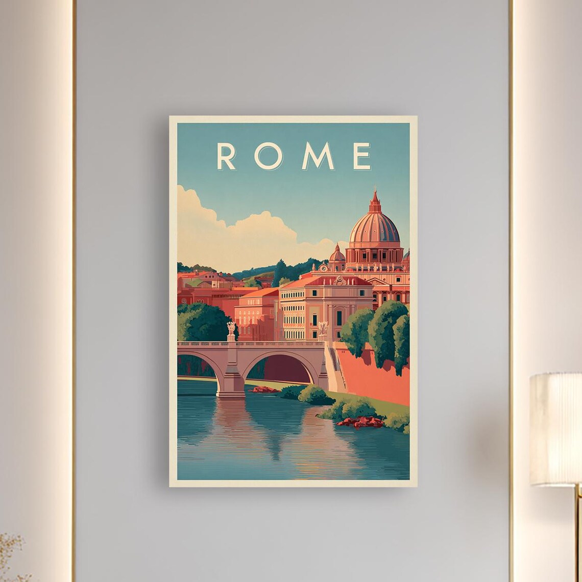 Rome Travel Poster Vintage Cityscape Canvas Wall Art Italian Architecture Print
