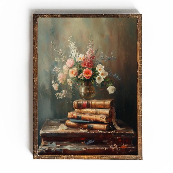 Vintage Book Art Wall Art Cottagecore Wall Art For Library Art Dark Academia Art Dark Cottagecore Book Painting Wall Art