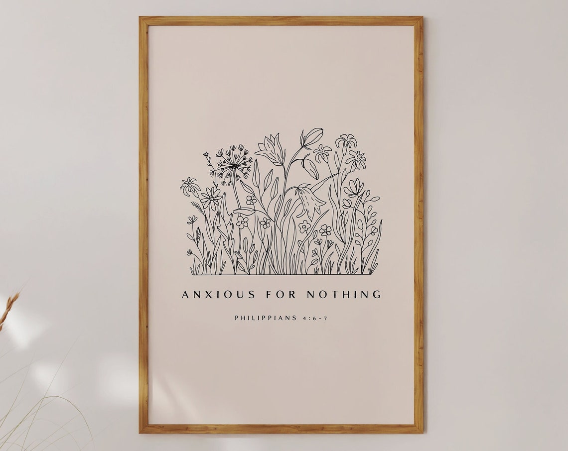Philippians 4 Anxious For Nothing In Christian Aesthetic Wall Art Modern Christian Art Boho Wall Art Line Art Print