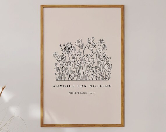 Anxious for Nothing Philippians 4 Wildflower Line Art Christian Poster