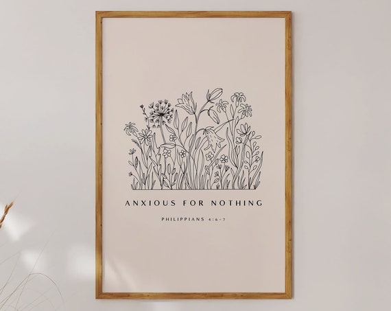 Philippians 4 Anxious For Nothing In Christian Aesthetic Wall Art Modern Christian Art Boho Wall Art Line Art Print