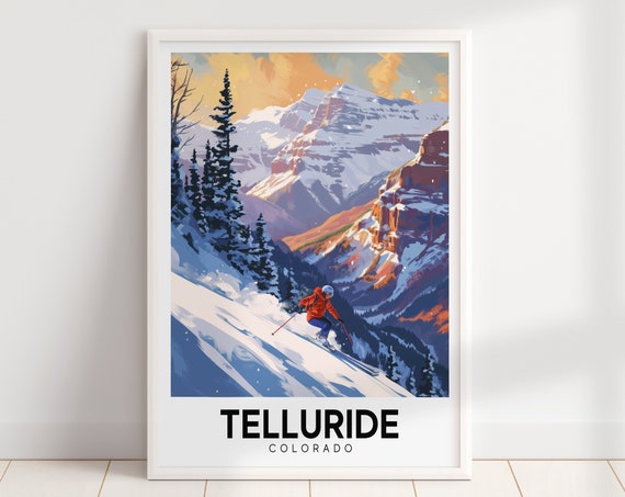 Telluride Ski Resort Travel Poster Mountain Wall Art Retro Cabin Decor Vintage