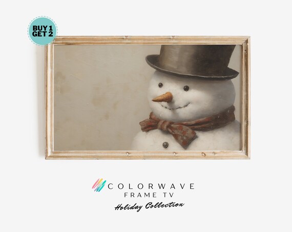 Smiling Snowman with Top Hat and Bow Tie Vintage Style Art Poster