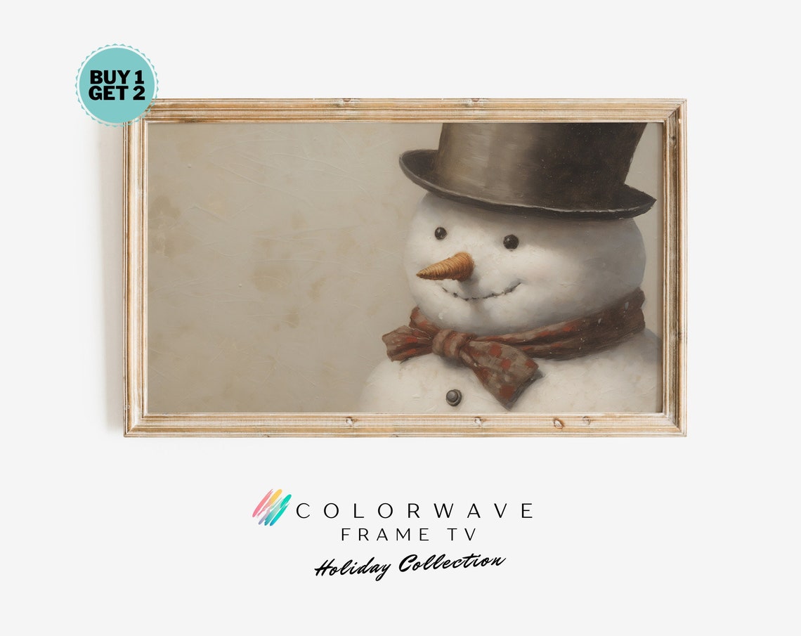 Smiling Snowman with Top Hat and Bow Tie Vintage Style Art Poster