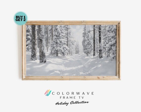 Snow Covered Forest Path in Winter Monochrome Painting Art Poster
