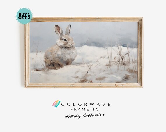 Wild Rabbit Sitting in Deep Snow Winter Wildlife Painting Poster