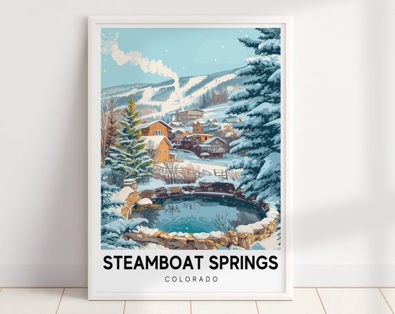 Steamboat Springs Ski Resort Travel Poster Mountain Art Cabin Decor Vintage Wall