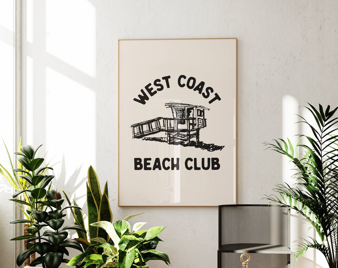 West Coast Beach Club Poster Lifeguard Tower Sketch Coastal Art Design - Image 4