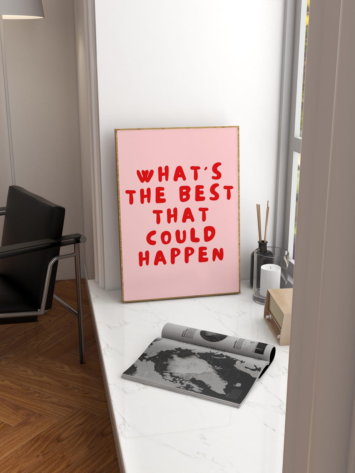 Whats the Best That Could Happen Pink Red Typography Quote Poster - Image 2