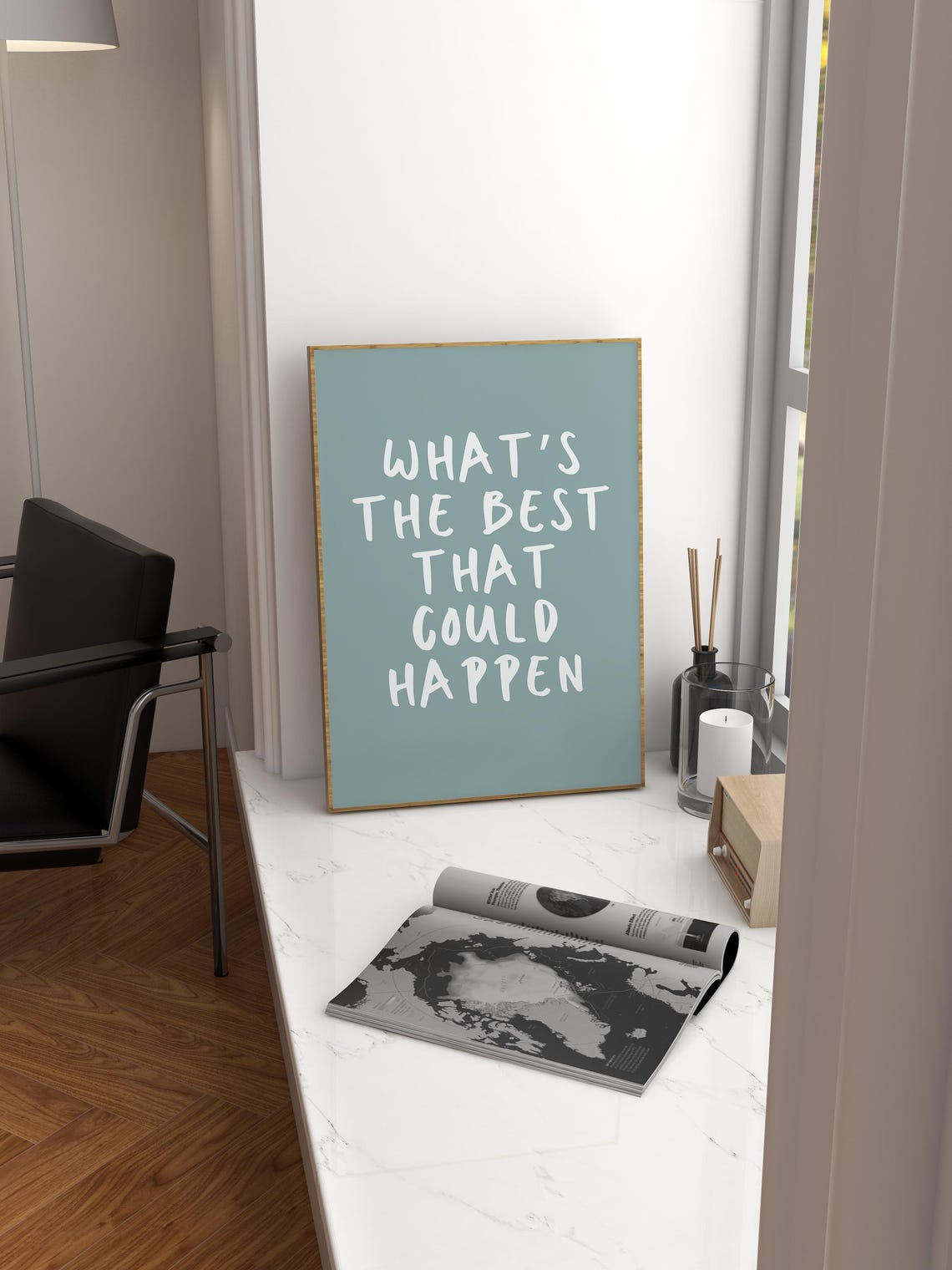 Whats the Best That Could Happen Teal White Hand Lettered Poster - Image 2