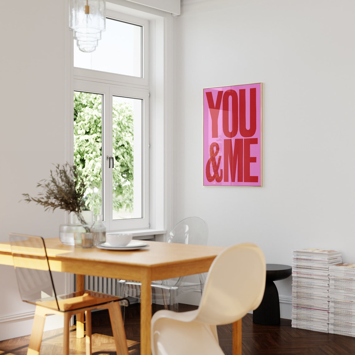 You and Me Bold Red Statement Typography Pink Couples Decor Poster - Image 2