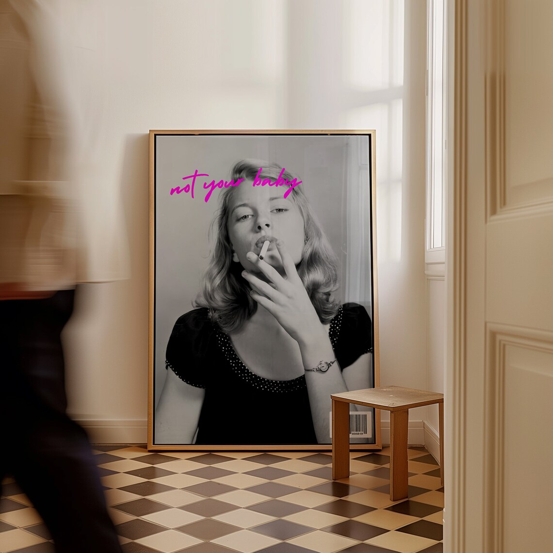 Not Your Baby Pink Script Vintage Woman Photo Feminist Art Poster