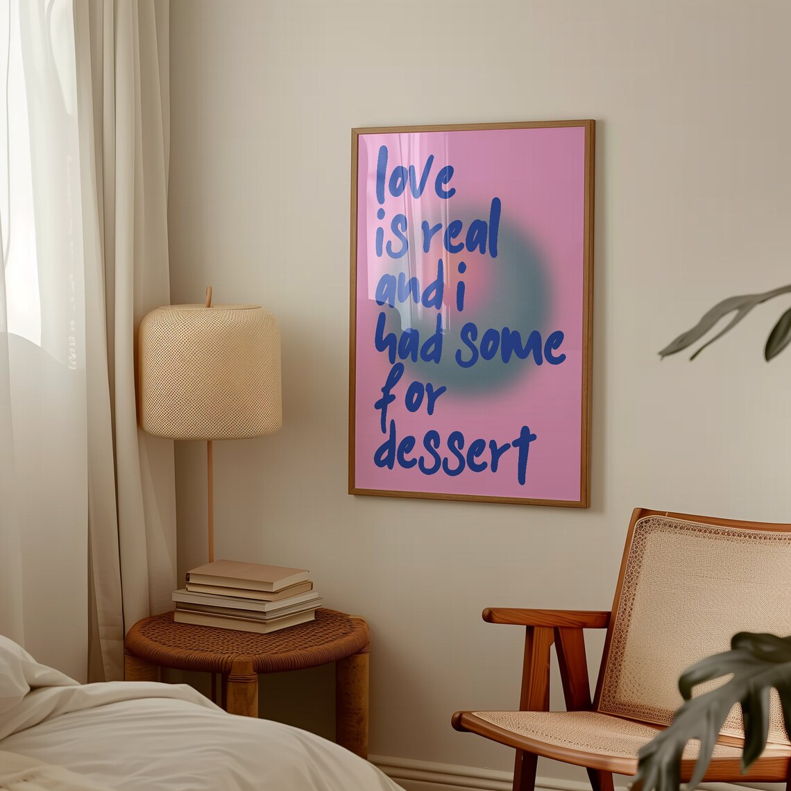 Love Is Real Blue Script Pink Aura Gradient Love Quote Art Poster - Image 3