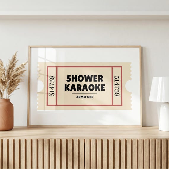 Shower Karaoke Print Funny Bathroom Poster Vintage Ticket Room Wall Art Washroom Quirky Toilet