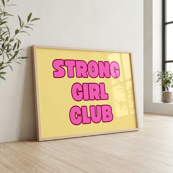 Strong Girl Club Poster Positive Affirmation Print Dopamine Decor Gym Girly Motivational Quote Fitness Gift