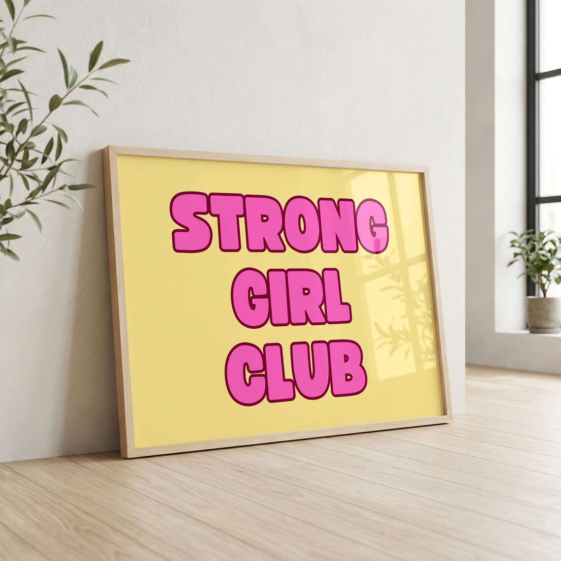 Strong Girl Club Pink Yellow Bold Empowering Typography Poster