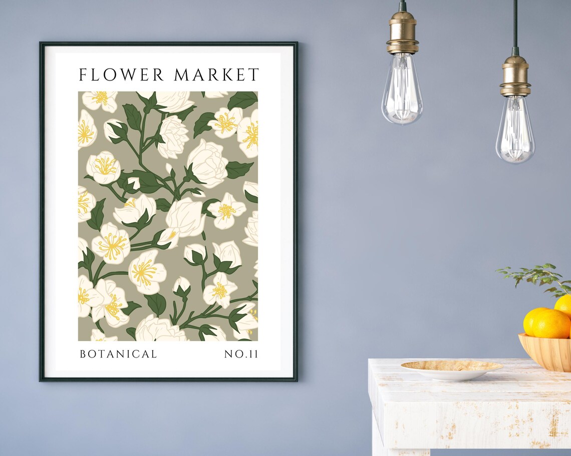 Flower Market White Blossom Sage Green Botanical No 11 Poster - Image 2