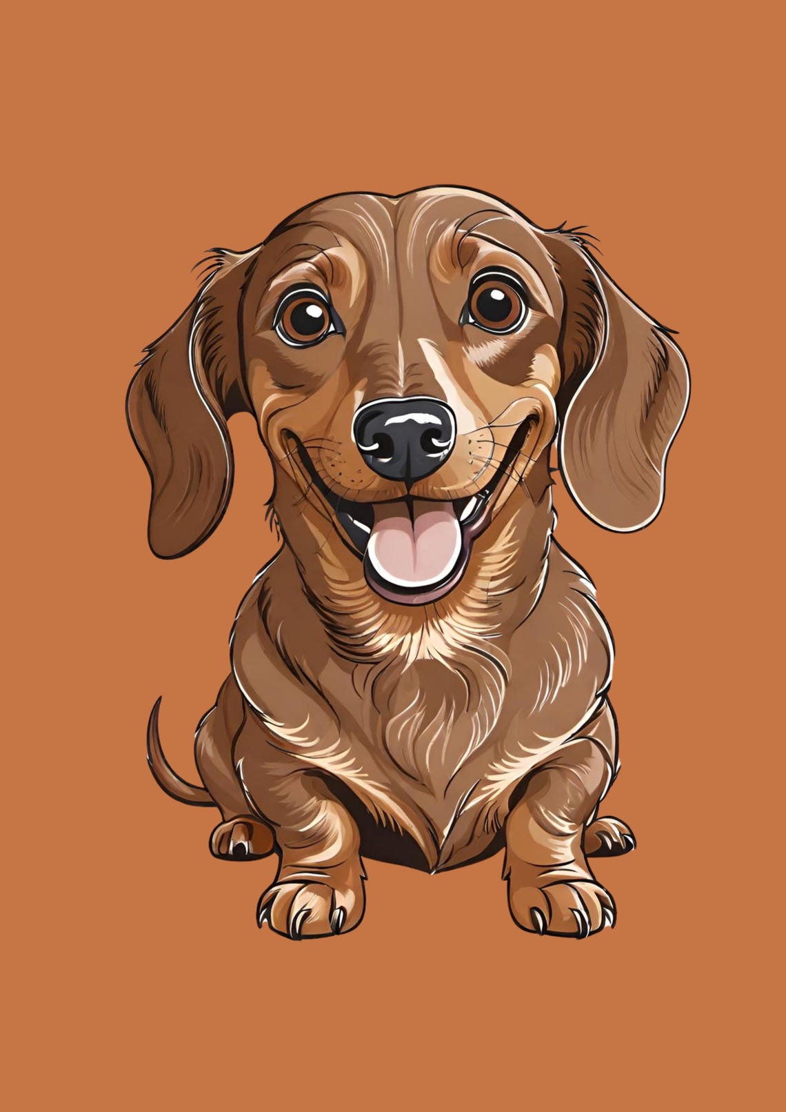 Smiling Dachshund Pet Portrait On Dusty Blue Background Poster - Image 2