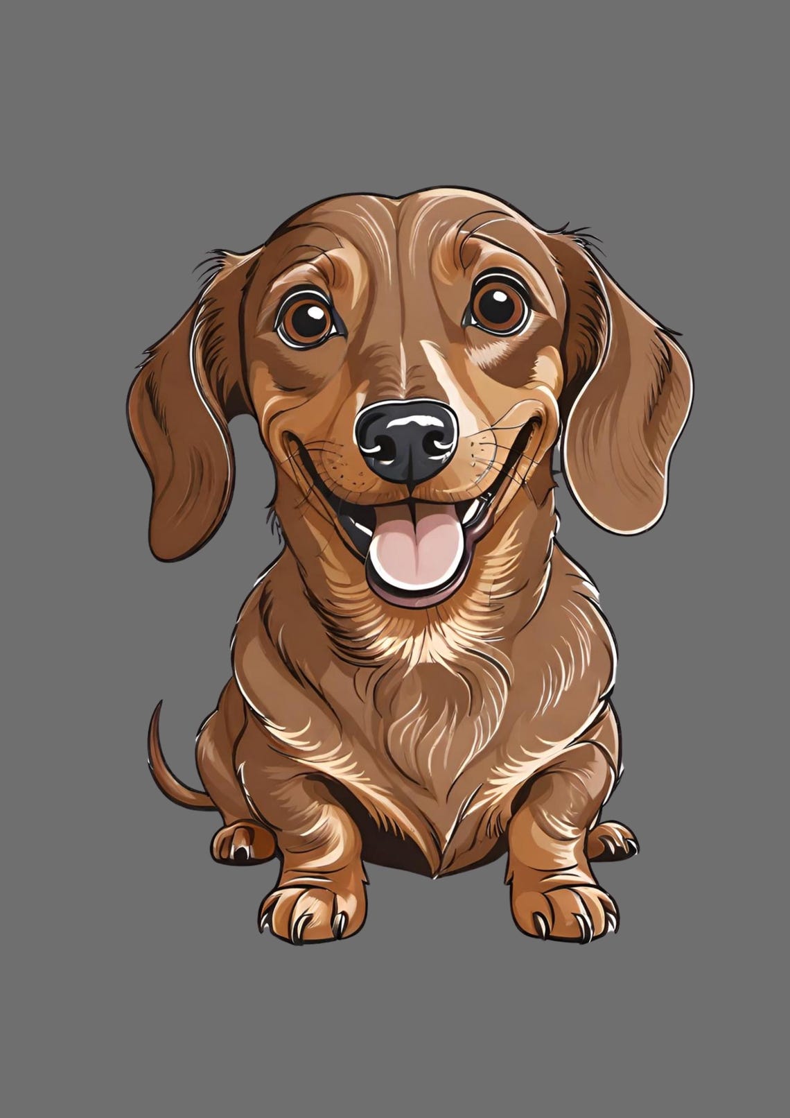 Smiling Dachshund Pet Portrait On Dusty Blue Background Poster - Image 3