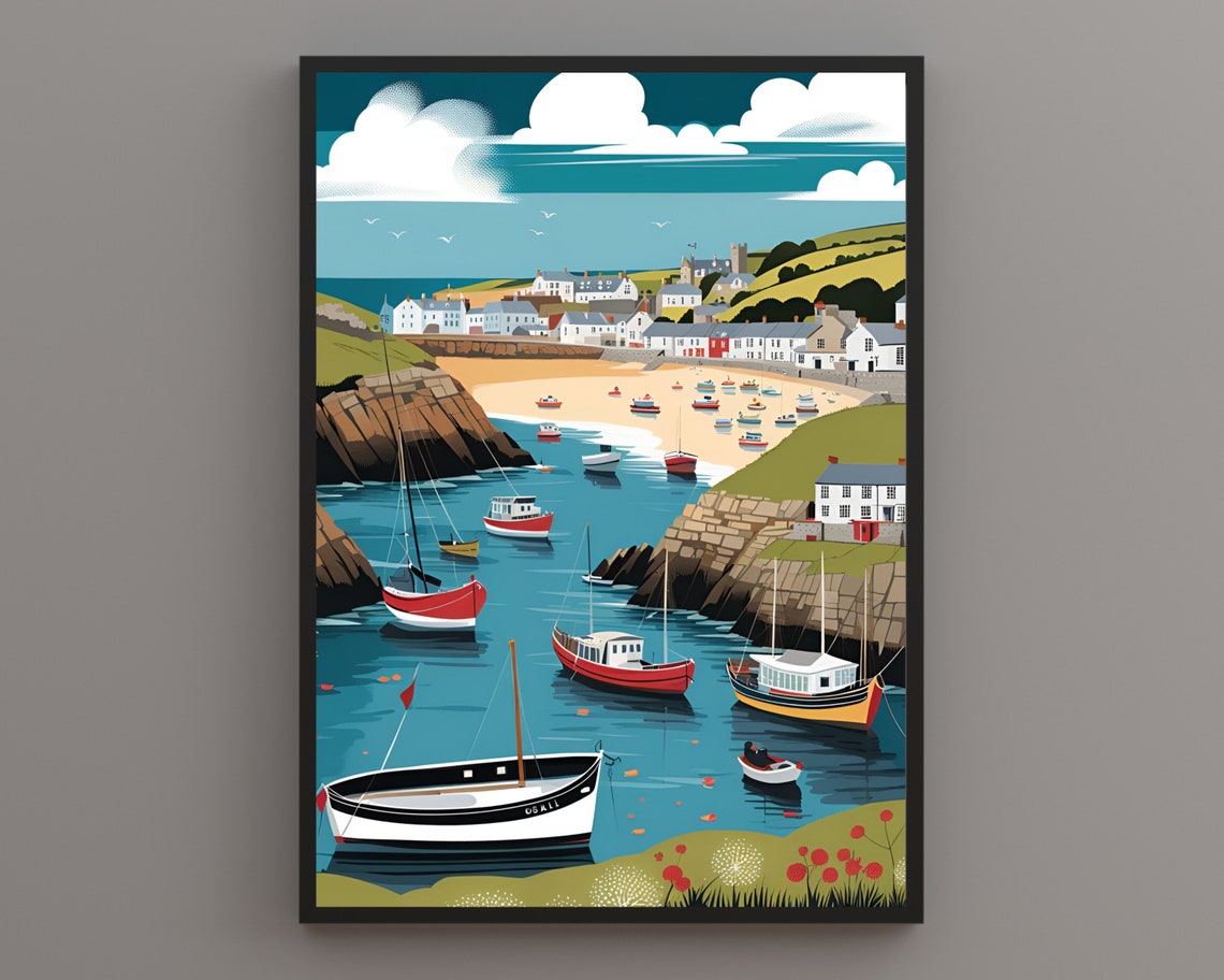Cornwall Fishing Village Harbor Boats Seaside England Coast Poster