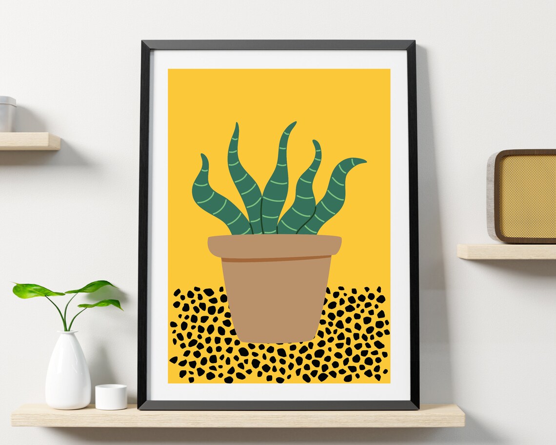 Snake Plant In Terracotta Pot Bright Yellow Spotted Ground Poster - Image 3