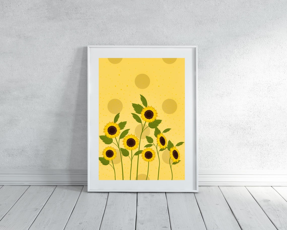 Yellow Sunflowers Bouquet Bright Yellow Polka Dot Floral Poster - Image 2