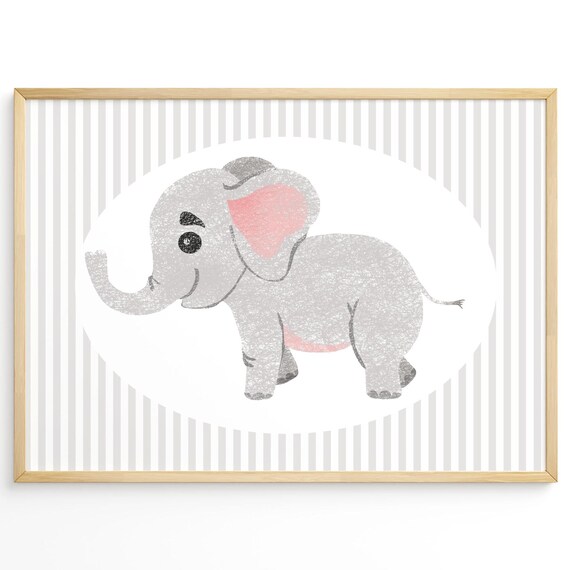Baby Gray Elephant Crayon Art Nursery Safari Wall Decor Poster