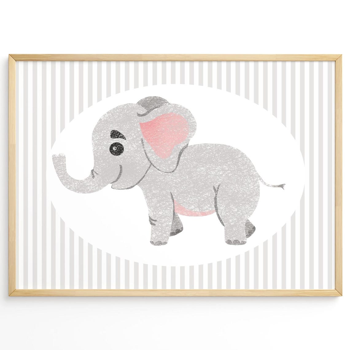 Baby Gray Elephant Crayon Art Nursery Safari Wall Decor Poster