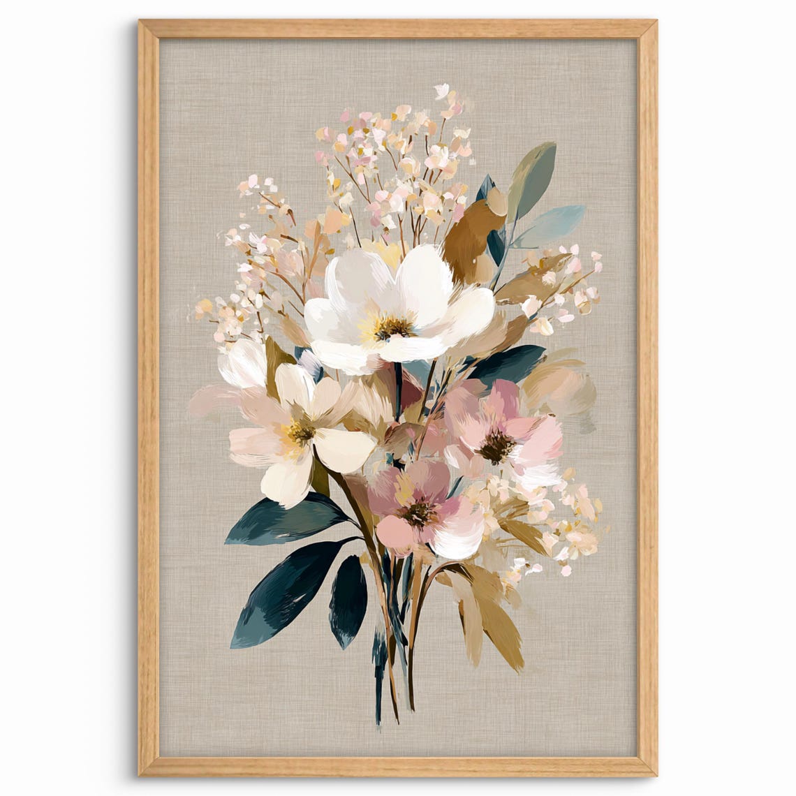 Blush Pink Wildflower Bouquet Neutral Botanical Floral Poster