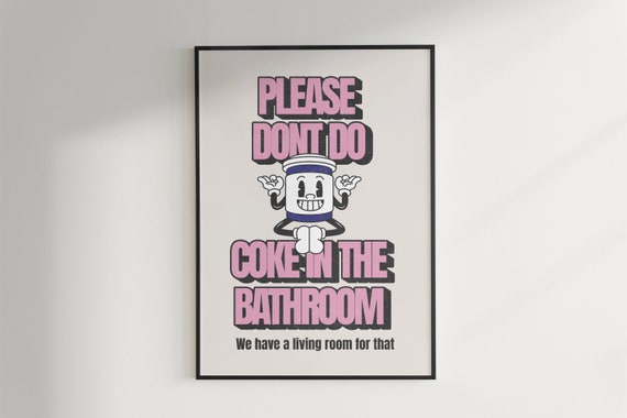 Funny Pastel Pink Wall Print For Bathroom Toilet Poster Restroom Decor