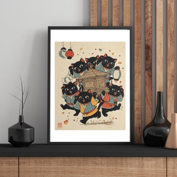 Black Cats Japanese Festival Puzzle Tokyo Zen Art Gift