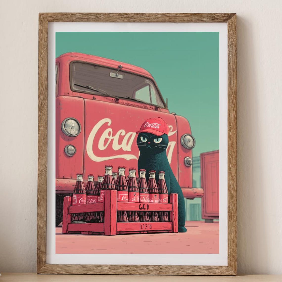 Black Cat Cocacola Delivery Art Funny Vintage Print
