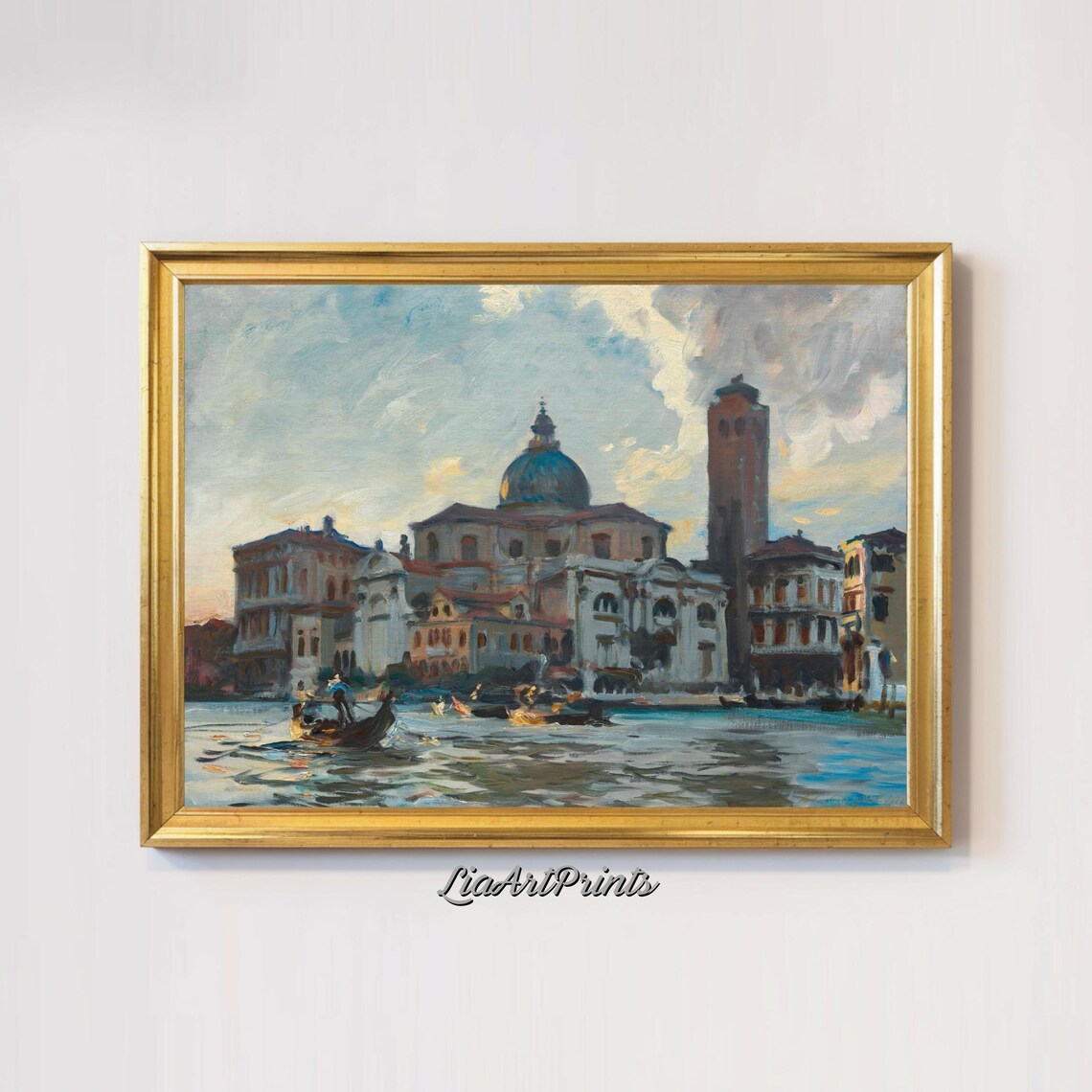 Venetian Grand Canal Church Campanile Gondola Boats Evening Poster - Image 2