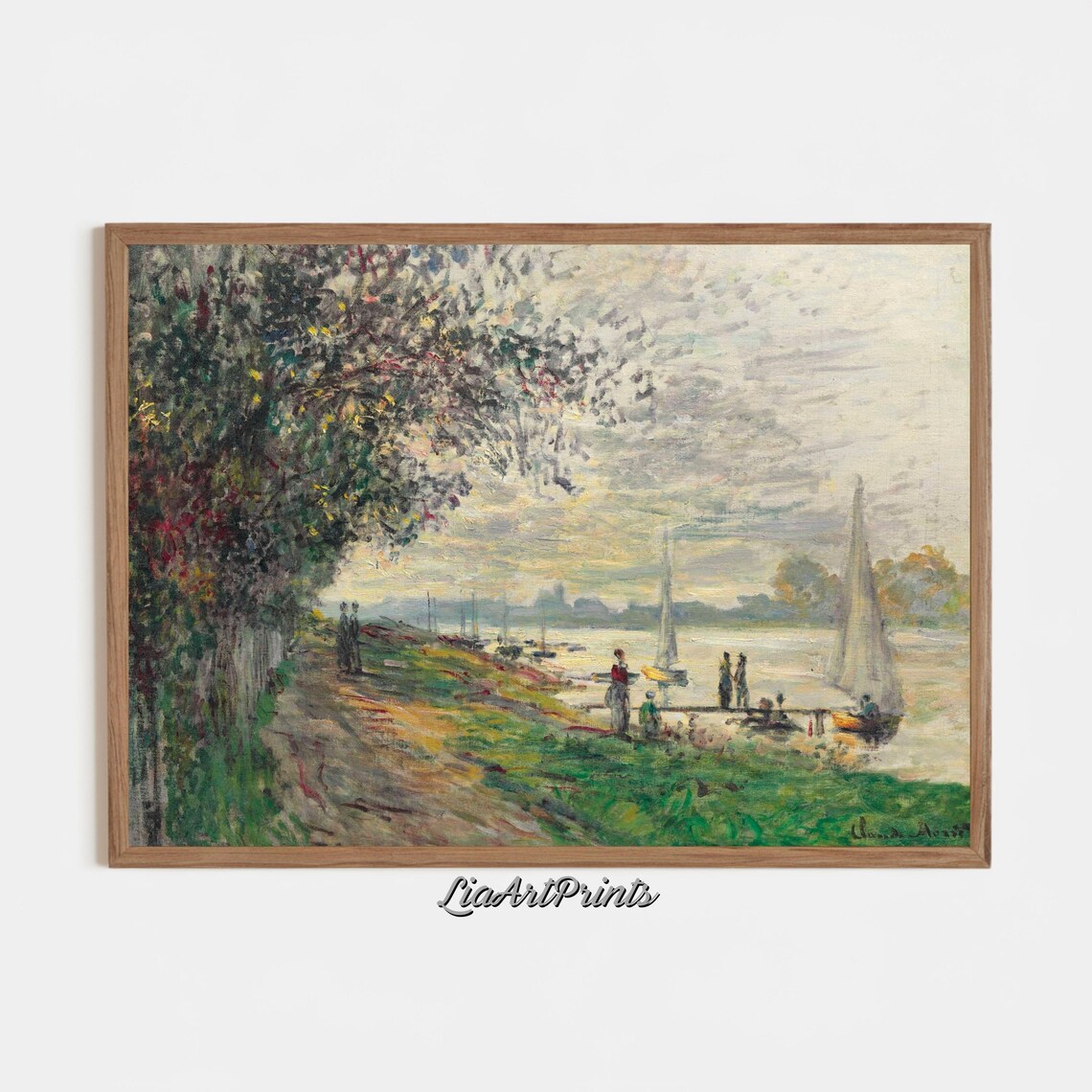 Claude Monet Riverside Sailboats Figures On Shore Impressionist River Poster - Image 4